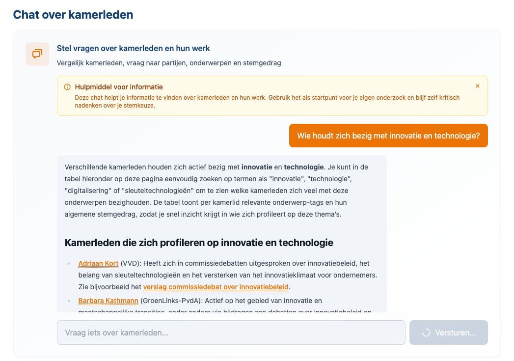 Chat met BeleidsradarGPT over Kamerleden