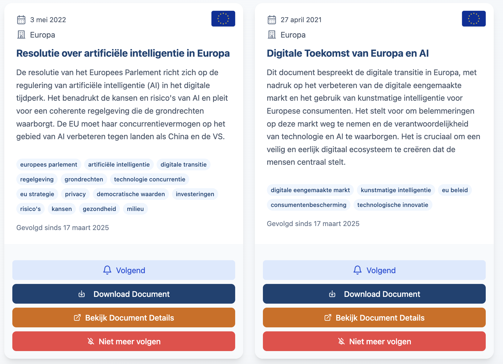 Documenten volgen in BeleidsRadar