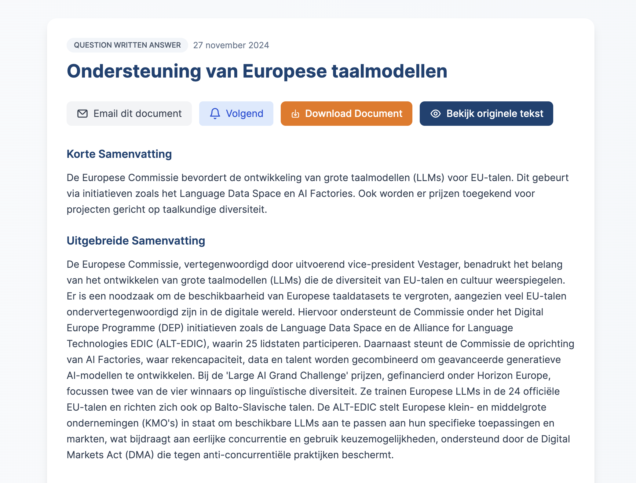 BeleidsRadar Automatische Samenvattingen